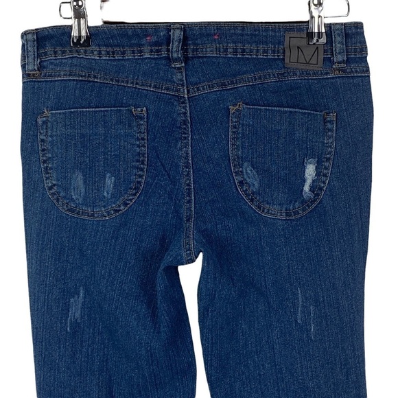 Material Girl Sparkly Rhinestone Distressed Tall Flare Jeans Women's Junior 7 - Picture 6 of 12